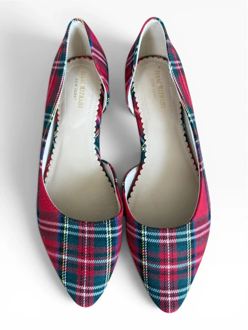 Isaac Mizrahi NY Red Tartan Plaid D'Orsay Flats size 8